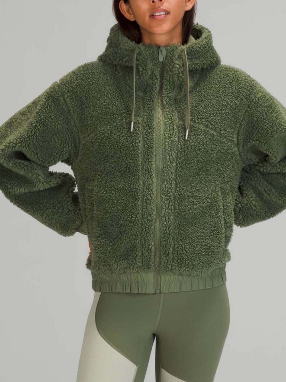 Lululemon Sz 8 Reversible Fleece Jacket
Green Twill Sherpa Zip-Up Hoodie Coat